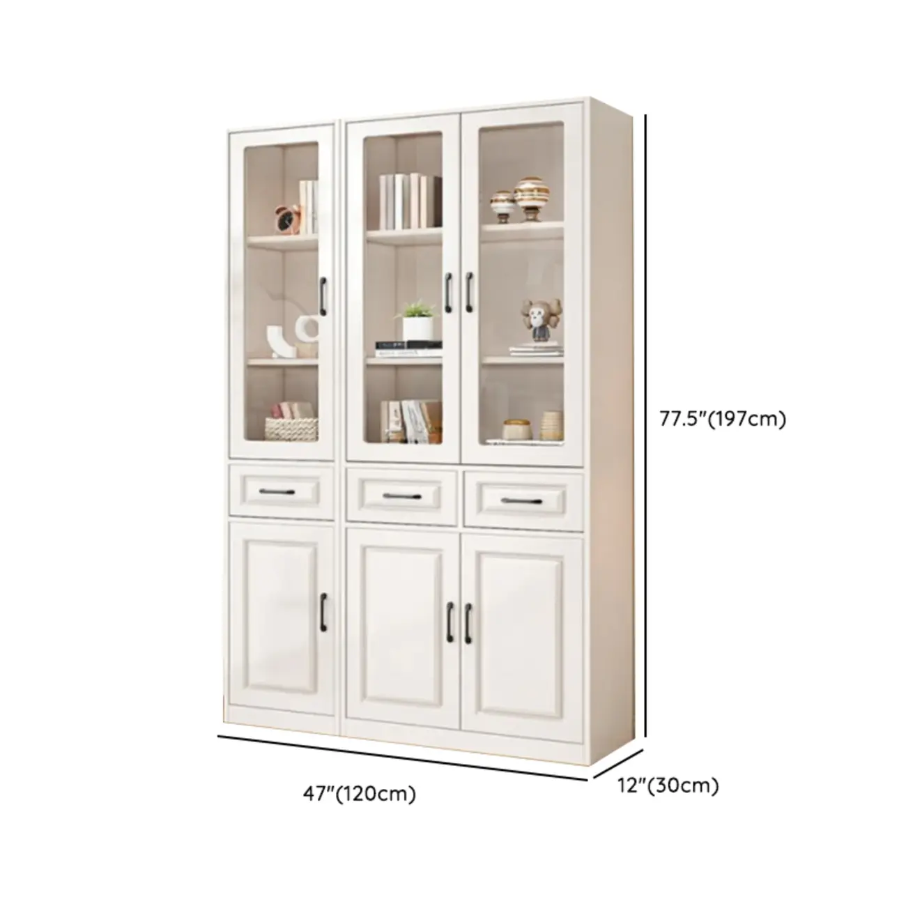 Rectangular White Wood Vertical Display Bookcase with Drawers