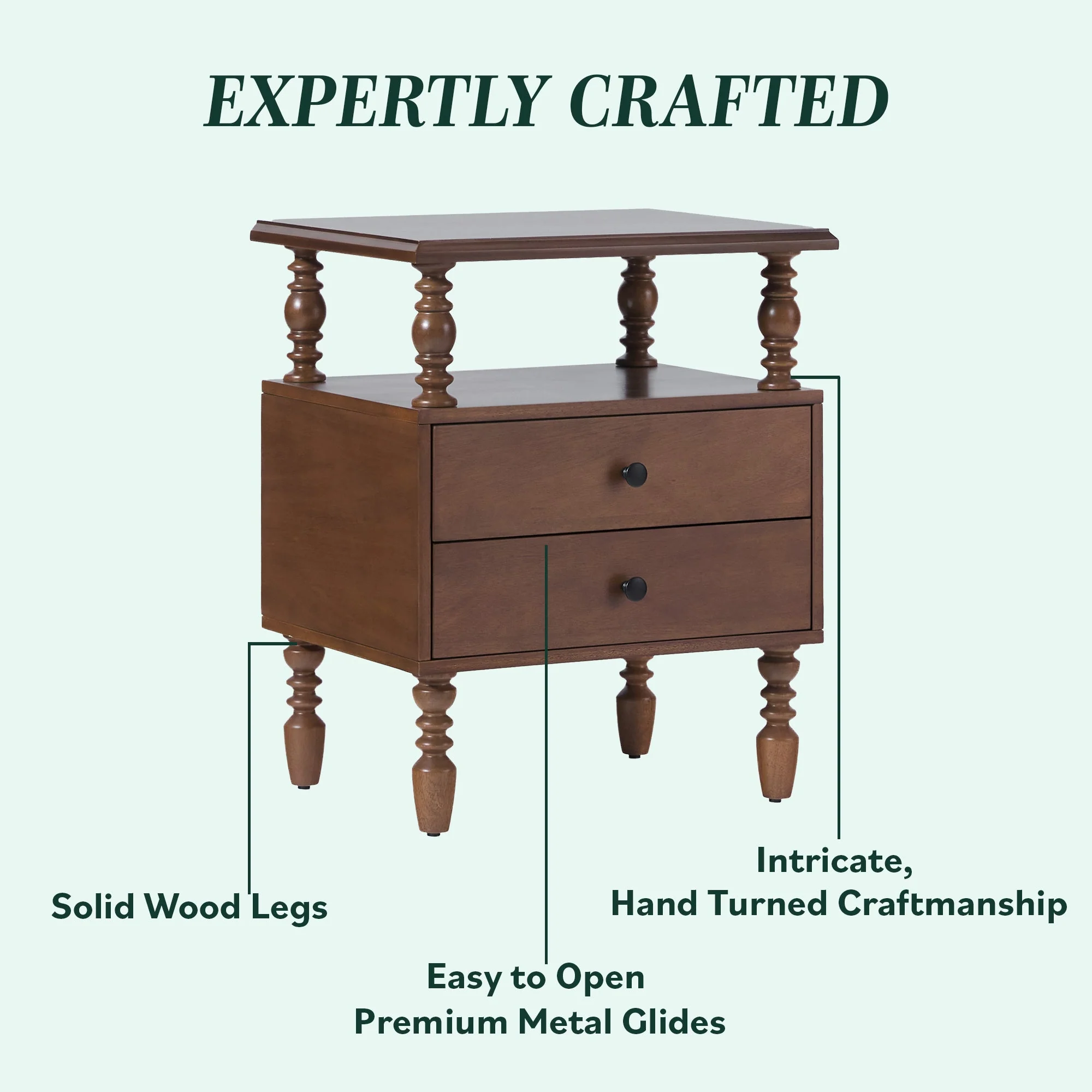 Traditional Vivienne Easy Assembly Solid Wood Nightstand