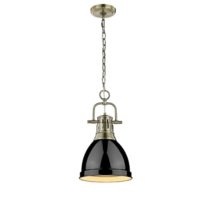 Duncan Mini Pendant with Chain in Aged Brass with a Black