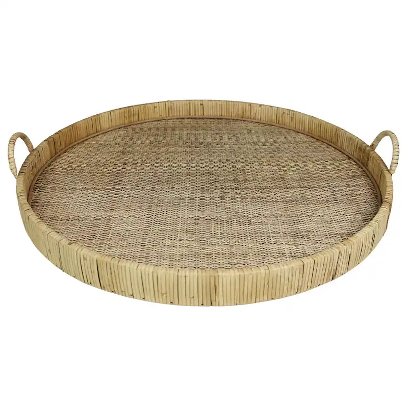 HomeRoots 28  Natural Rectangular Bamboo Serving Tray With Handles