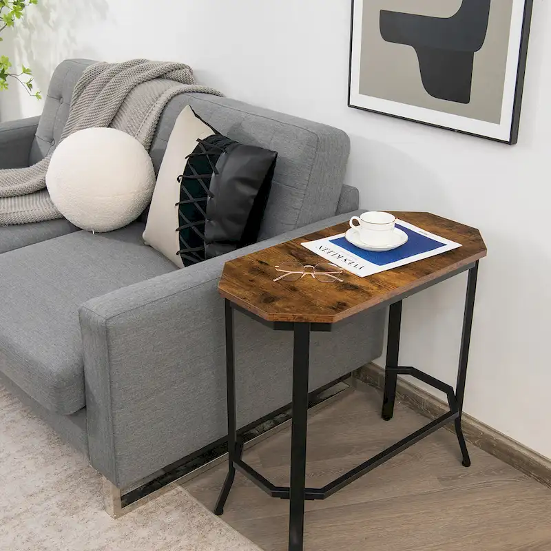 Narrow End Table Industrial Slim Sofa Side Table with Steel Frame