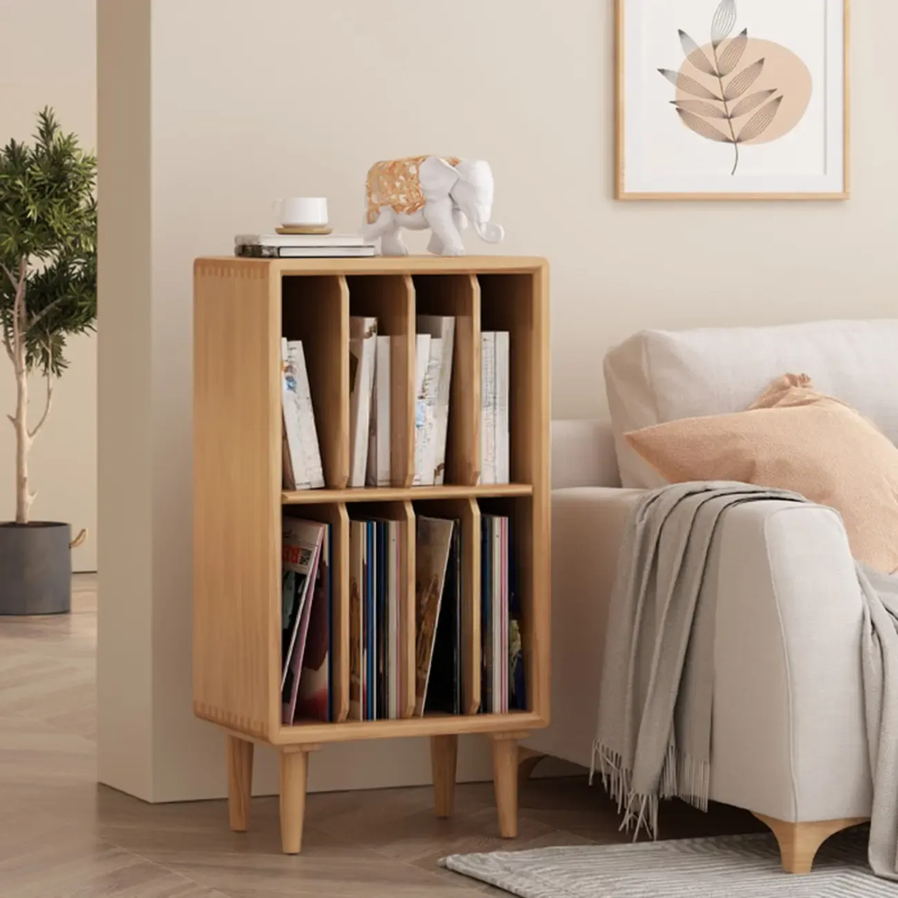 Vertical White Wood Multi-shelves Display Bookcase