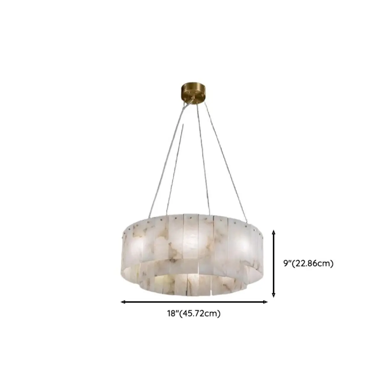 2-Tiers White Metal Circle Alabaster Drum Chandelier