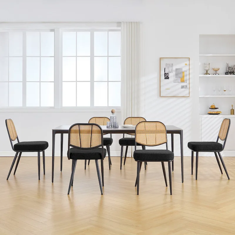 Upholstered Rattan Dining Chairs Side Chair Set of 2 - 33.86H x 18.9W x 22.83D