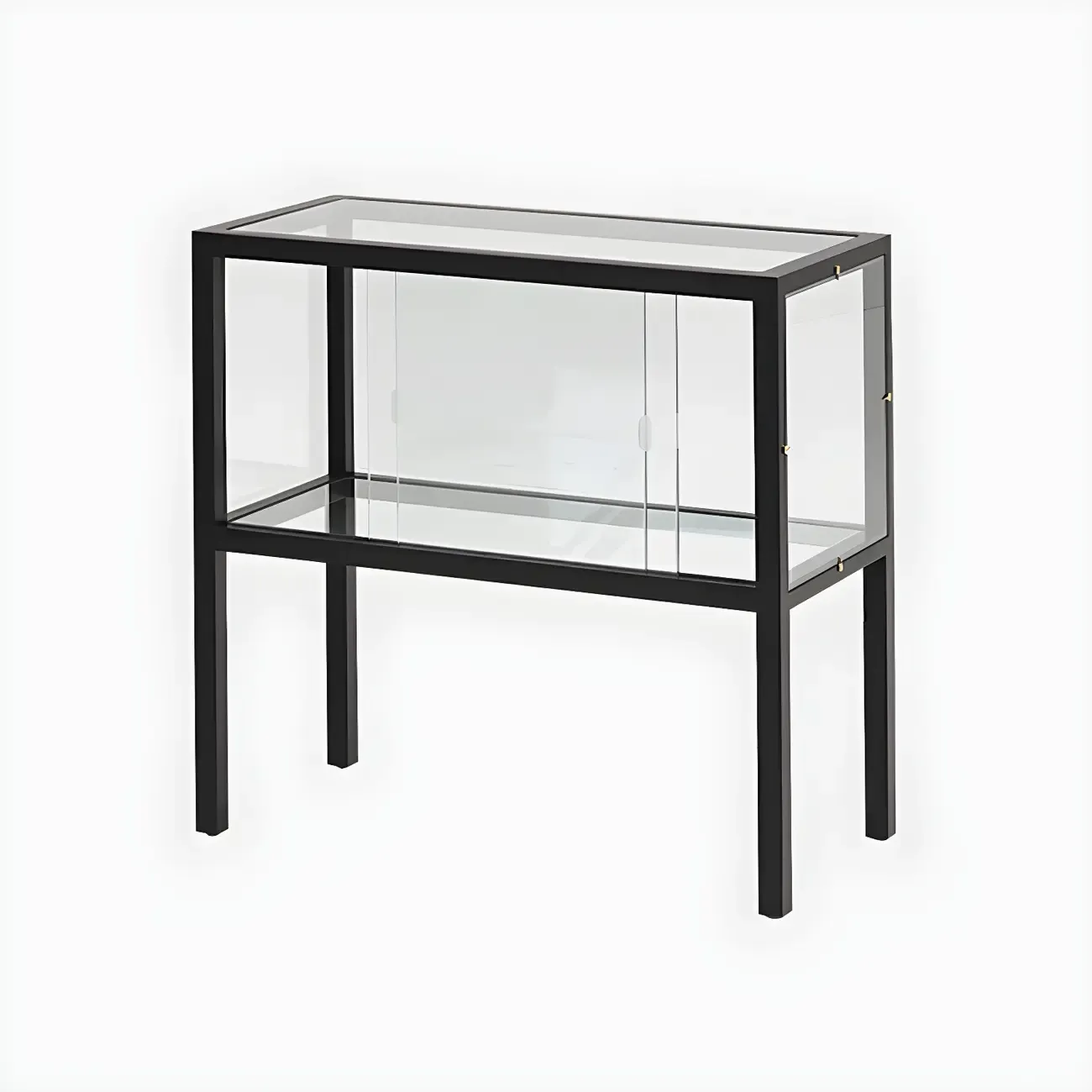 Modern Black Glass Display Cabinet with Metal Frame