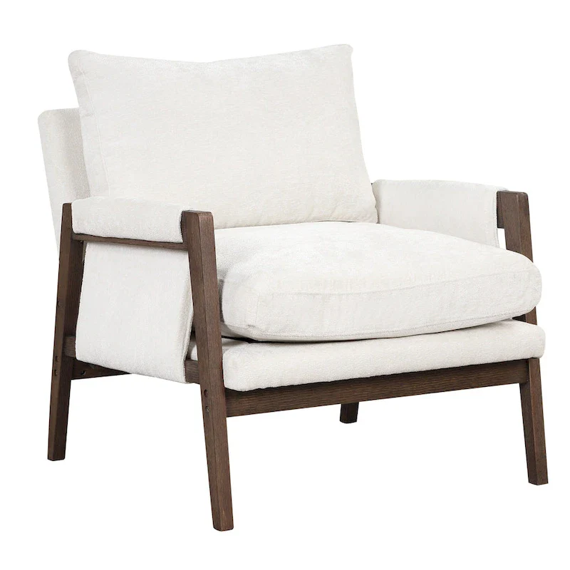 White 35.4 Velvet Arm Chair with Rubber Wood Frame