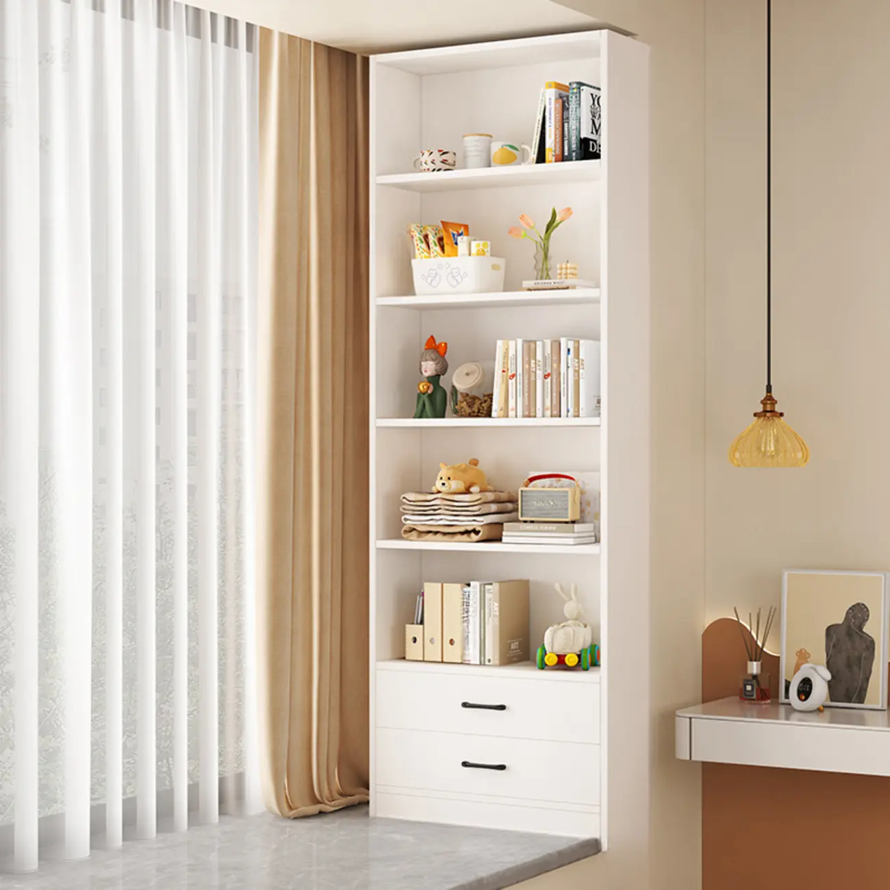 Spacious Vertical White 2-Shelf Wood Bookcase