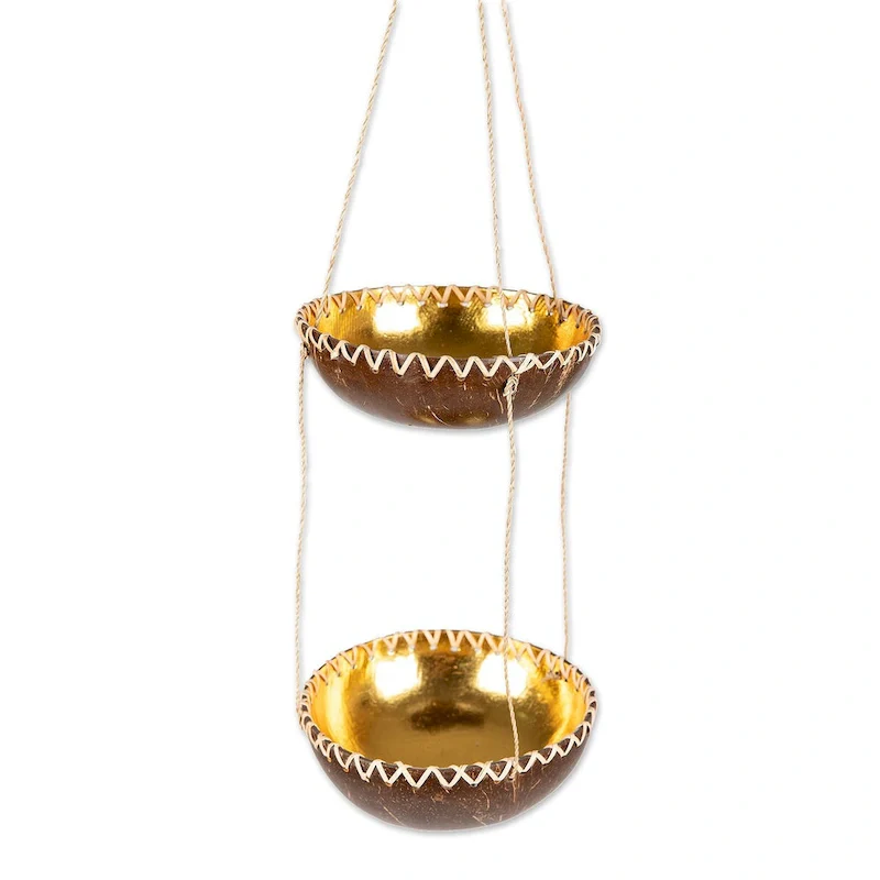 Novica Handmade Coconut Prosperity Coconut Shell Hanging Planter