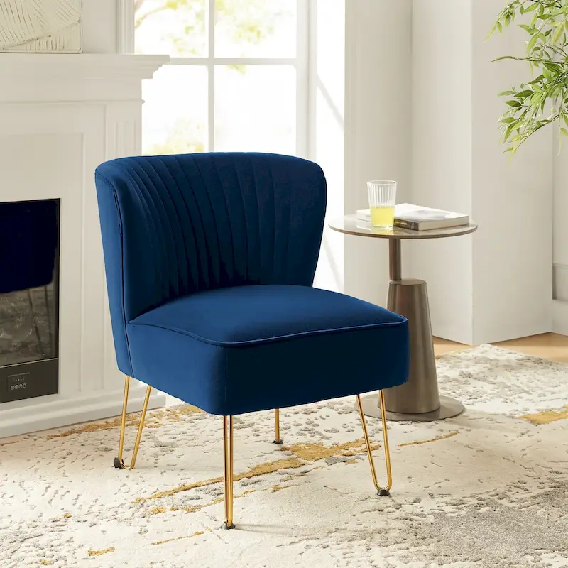 Barto Modern Velvet Tufted Side Chair with Golden Legs by HULALA HOME