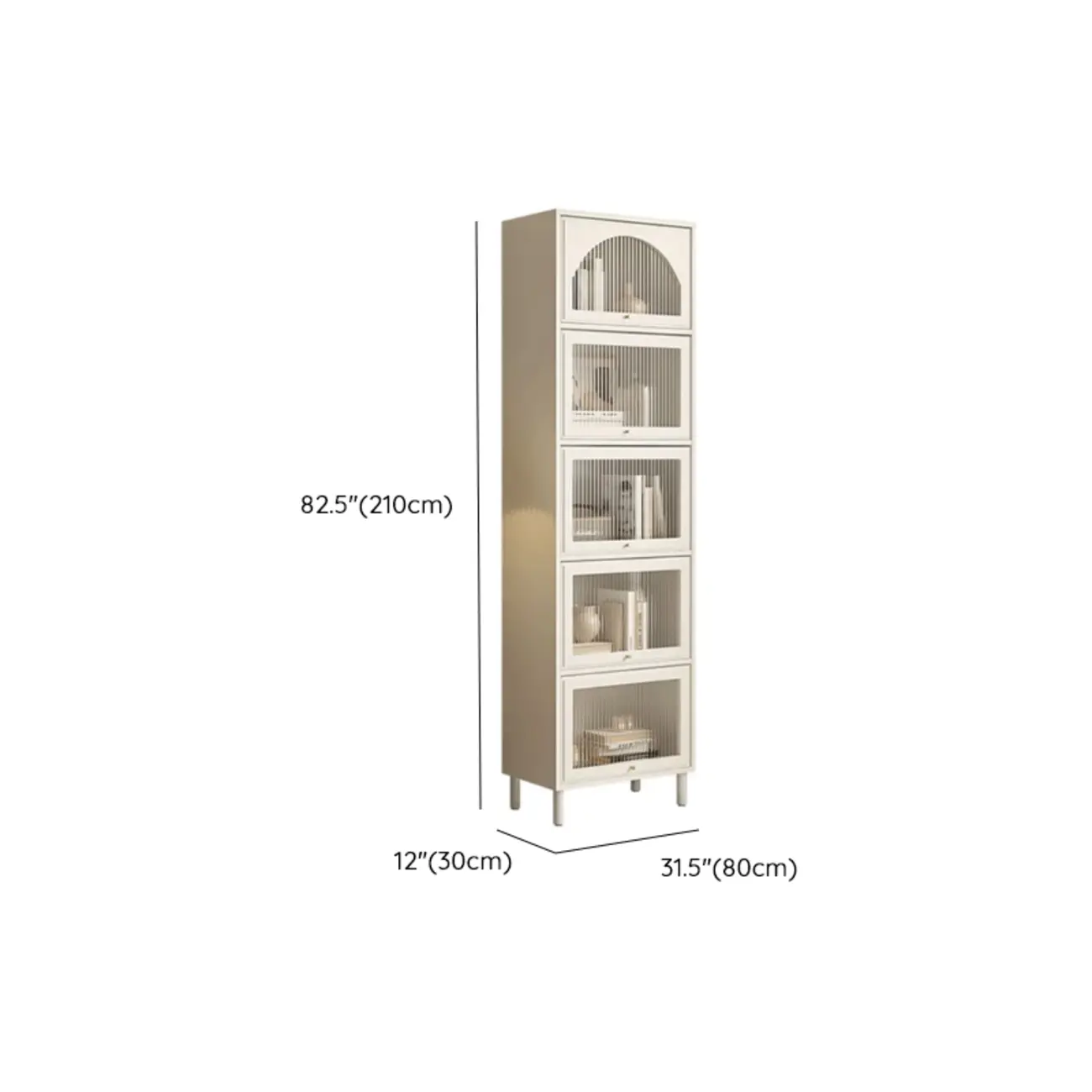 3-5 Shelves White Glass Display Cabinet with Flip Cover