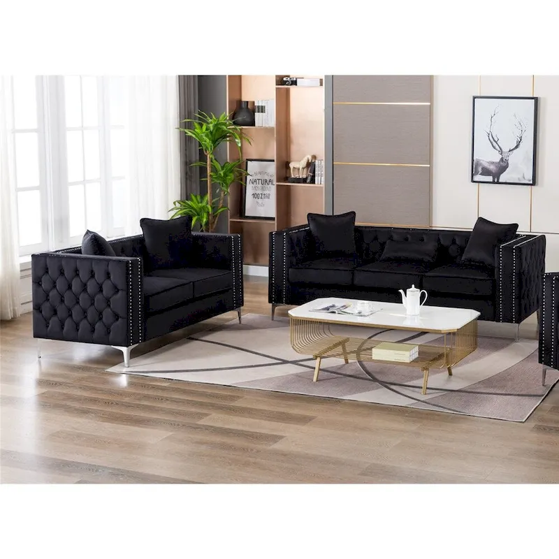 Velvet Fabric Sofa Loveseat Living Room Set