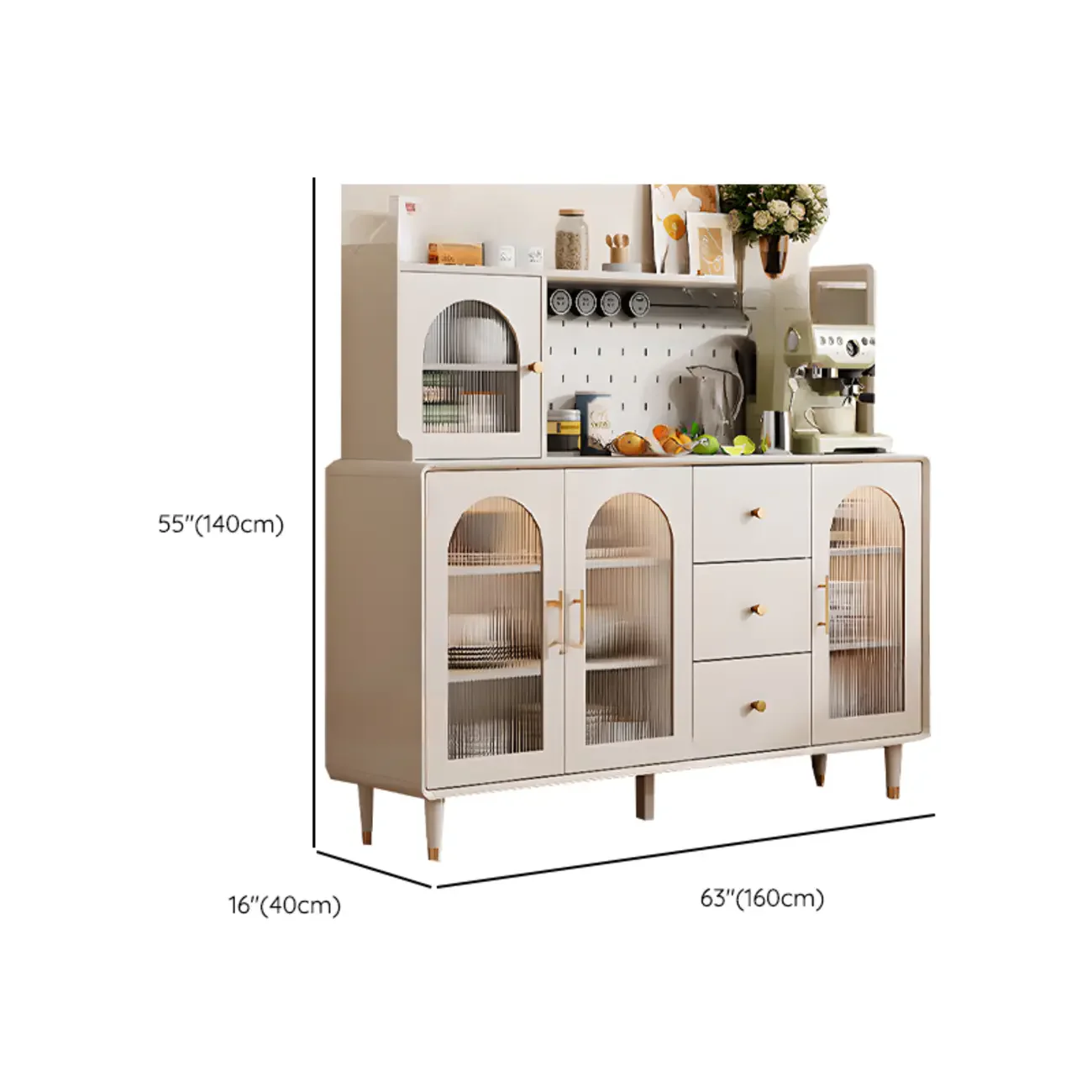 White 3-Drawer Glass Countertop Wood Sideboard