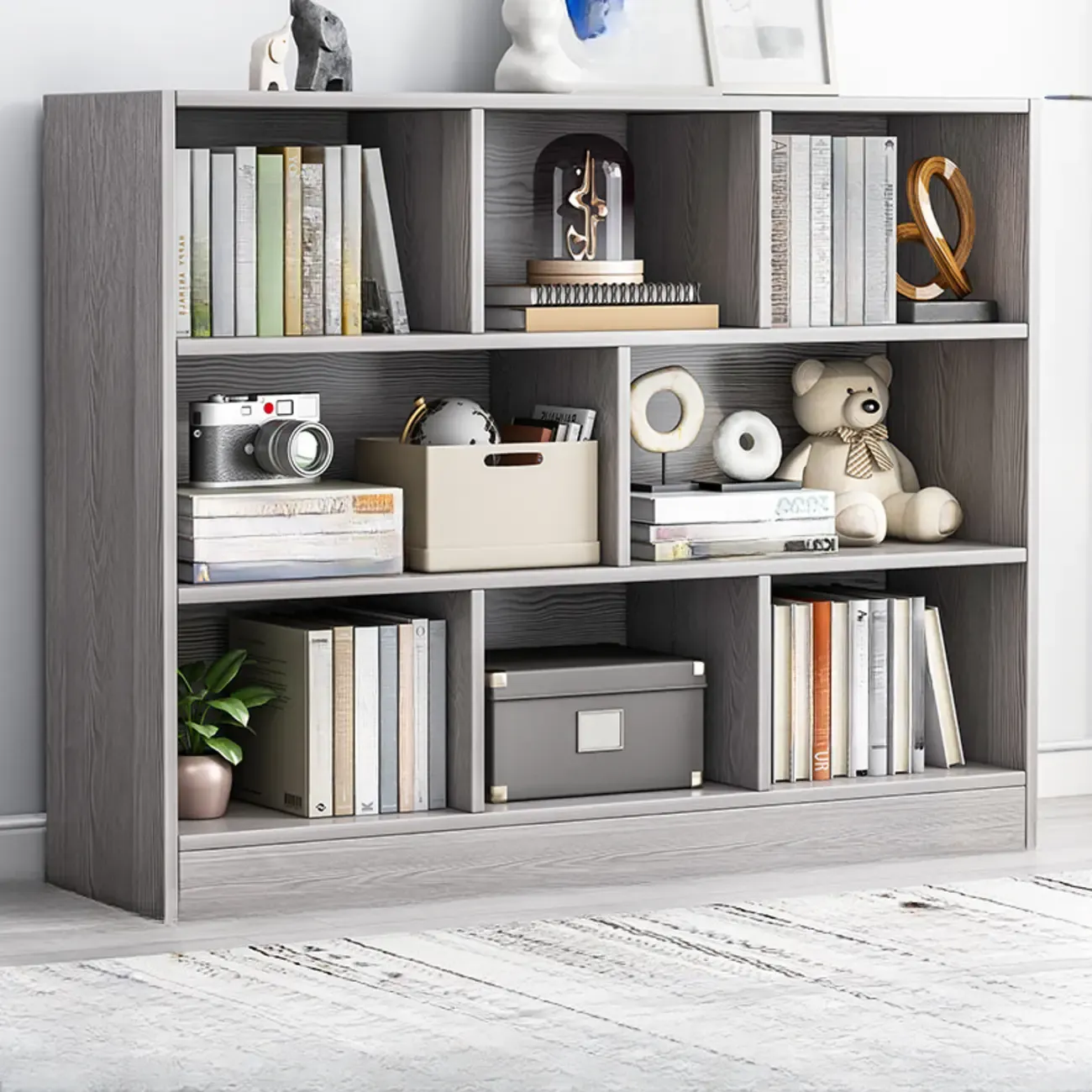 Simple Natural Finish Modular Vertical Wood Bookcase