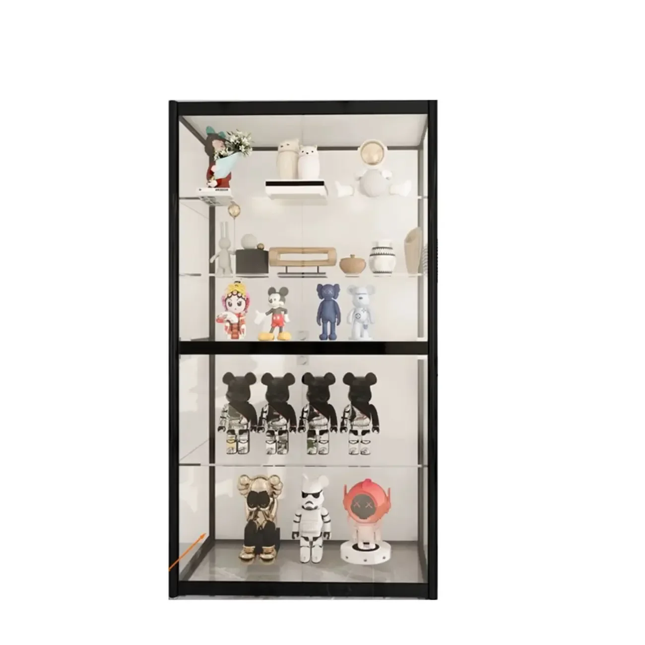 Black Metal Frame Clear Glass Shelf Curio Cabinet
