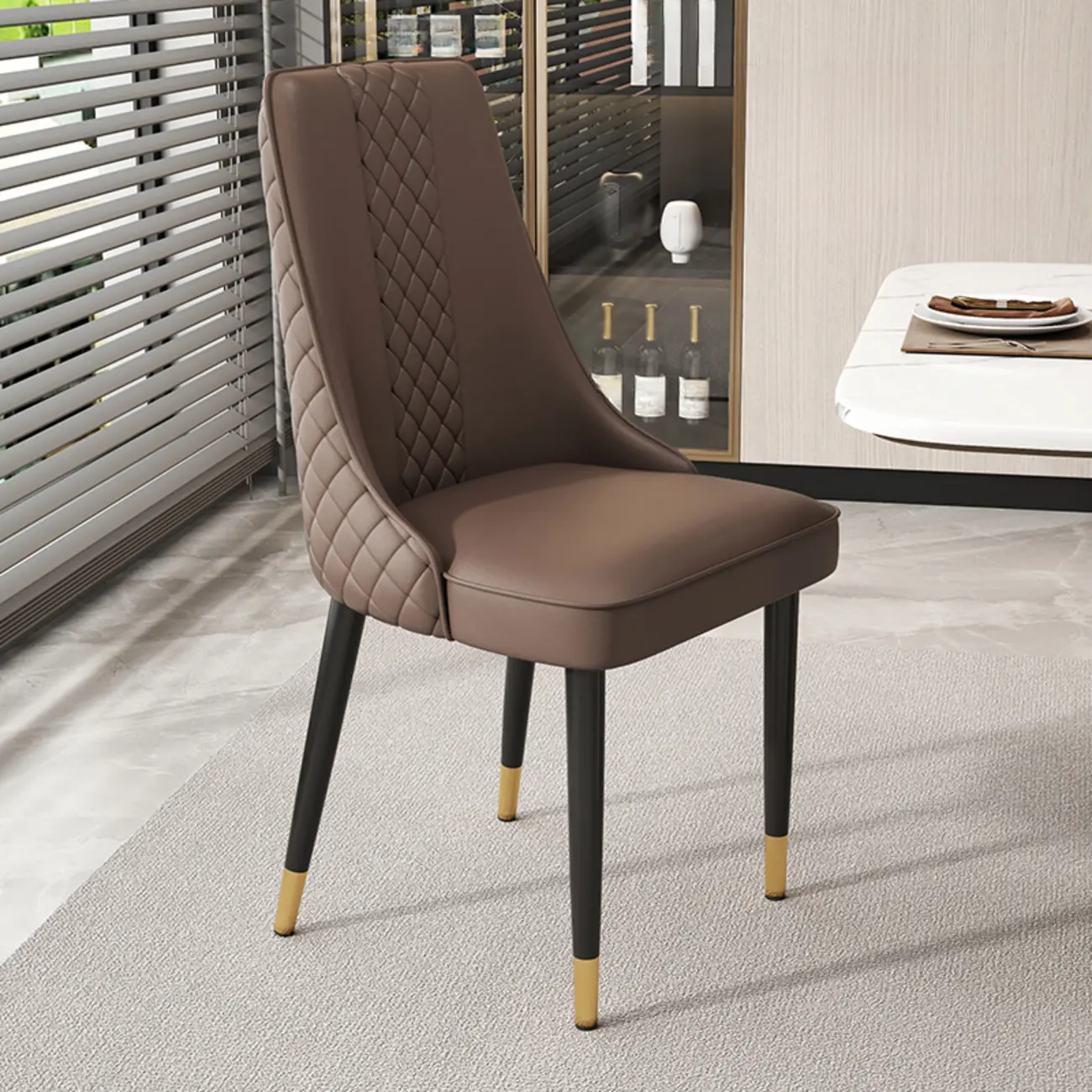 Faux Leather Dining Chair with High Back Sloped Arm