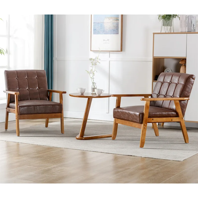 Mid Century Modern Accent Chairs Set of 2 with Side Table