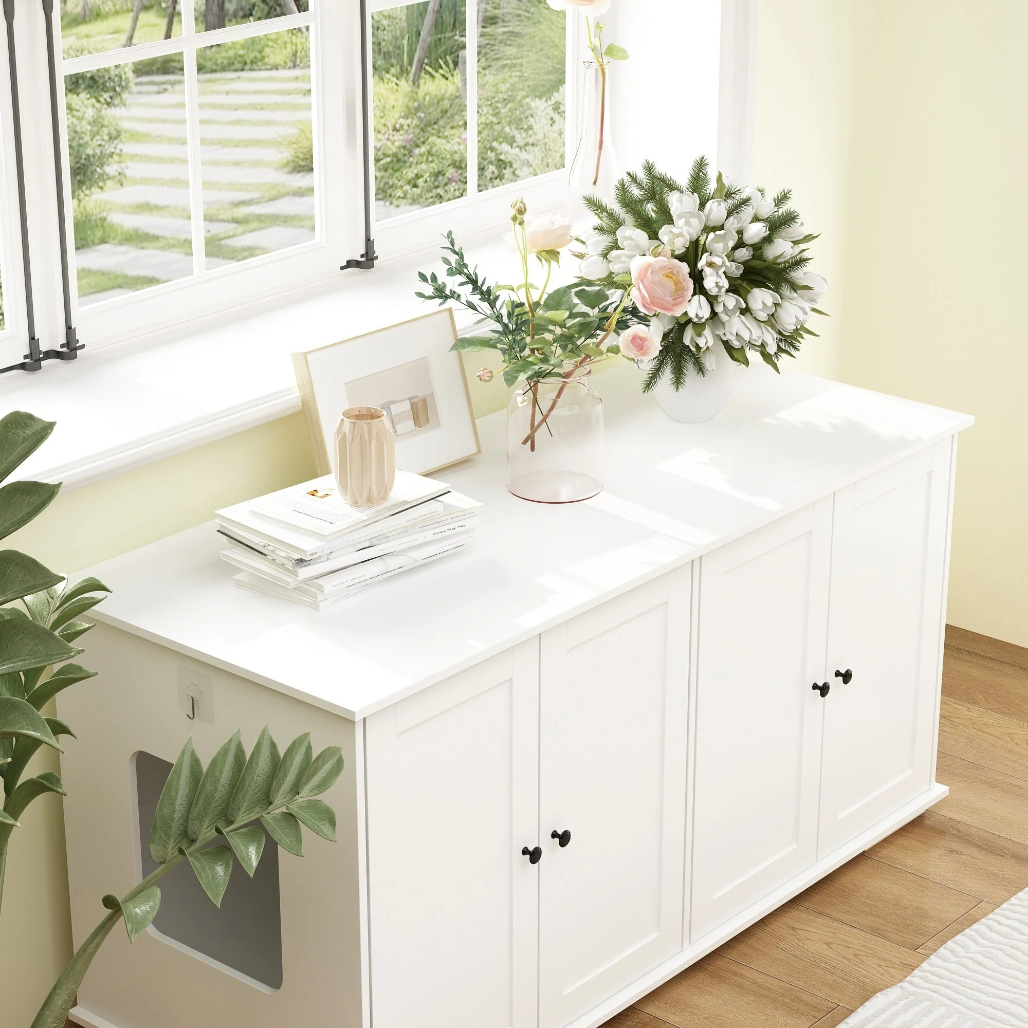 Double Pet Privacy Washroom Cat Litter Box Concealment Furniture