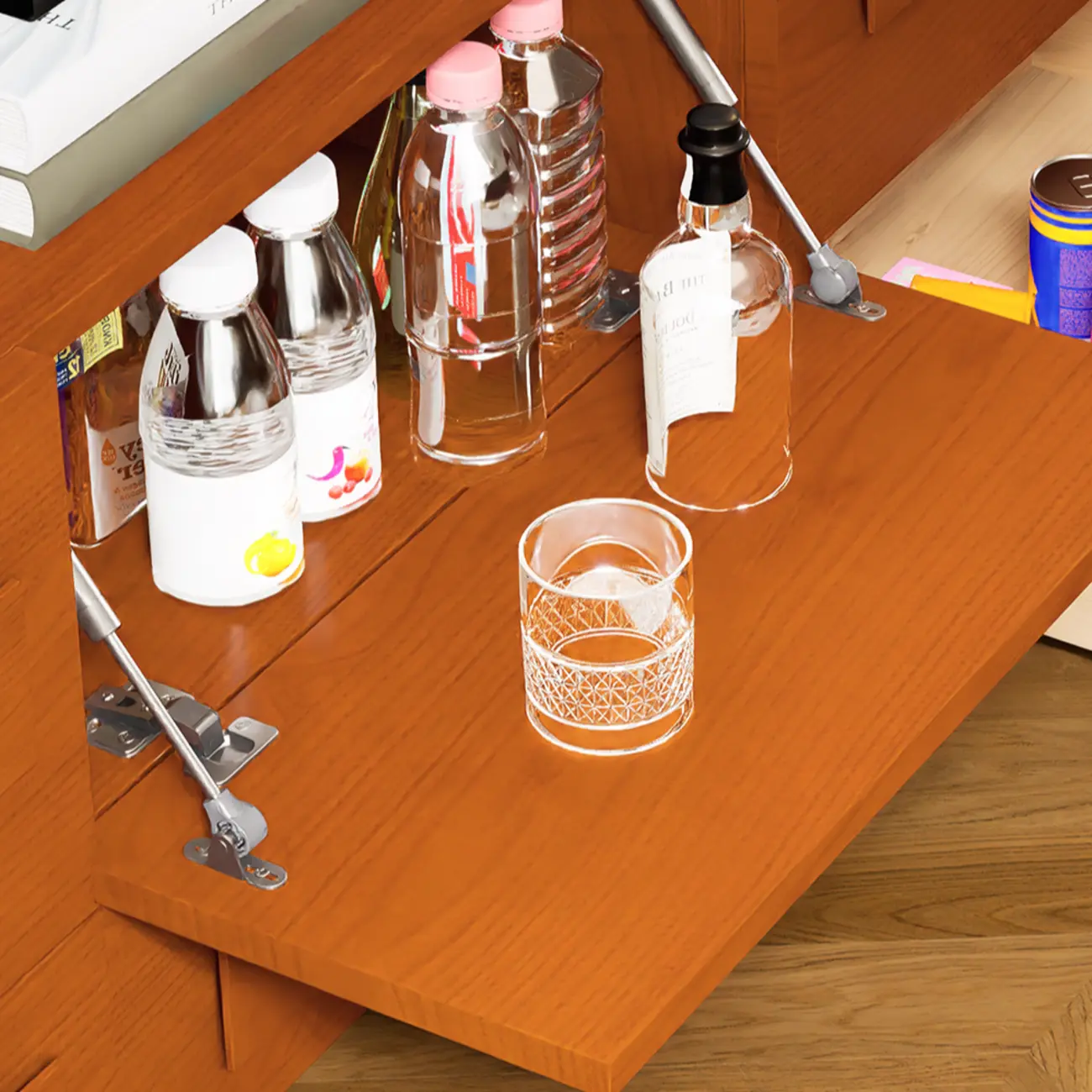 91 Mid-Century Brown Long Pine Wood TV Stand with Drawers