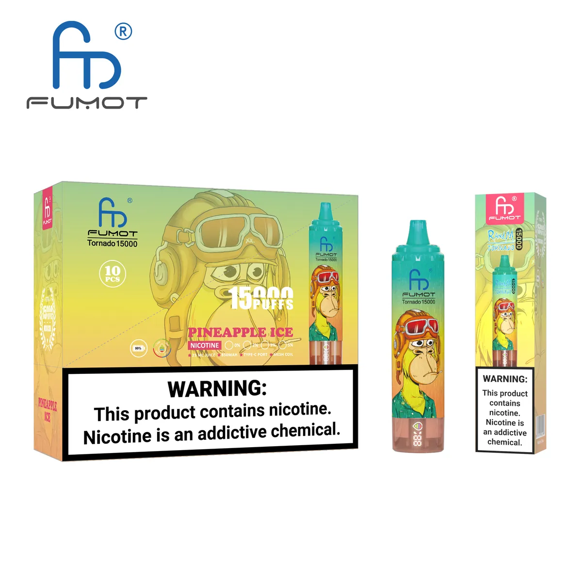 Fumot Tornado 15000 Pineapple Ice – 10er-Displaybox mit Einweg-Vape und Einzelpackung