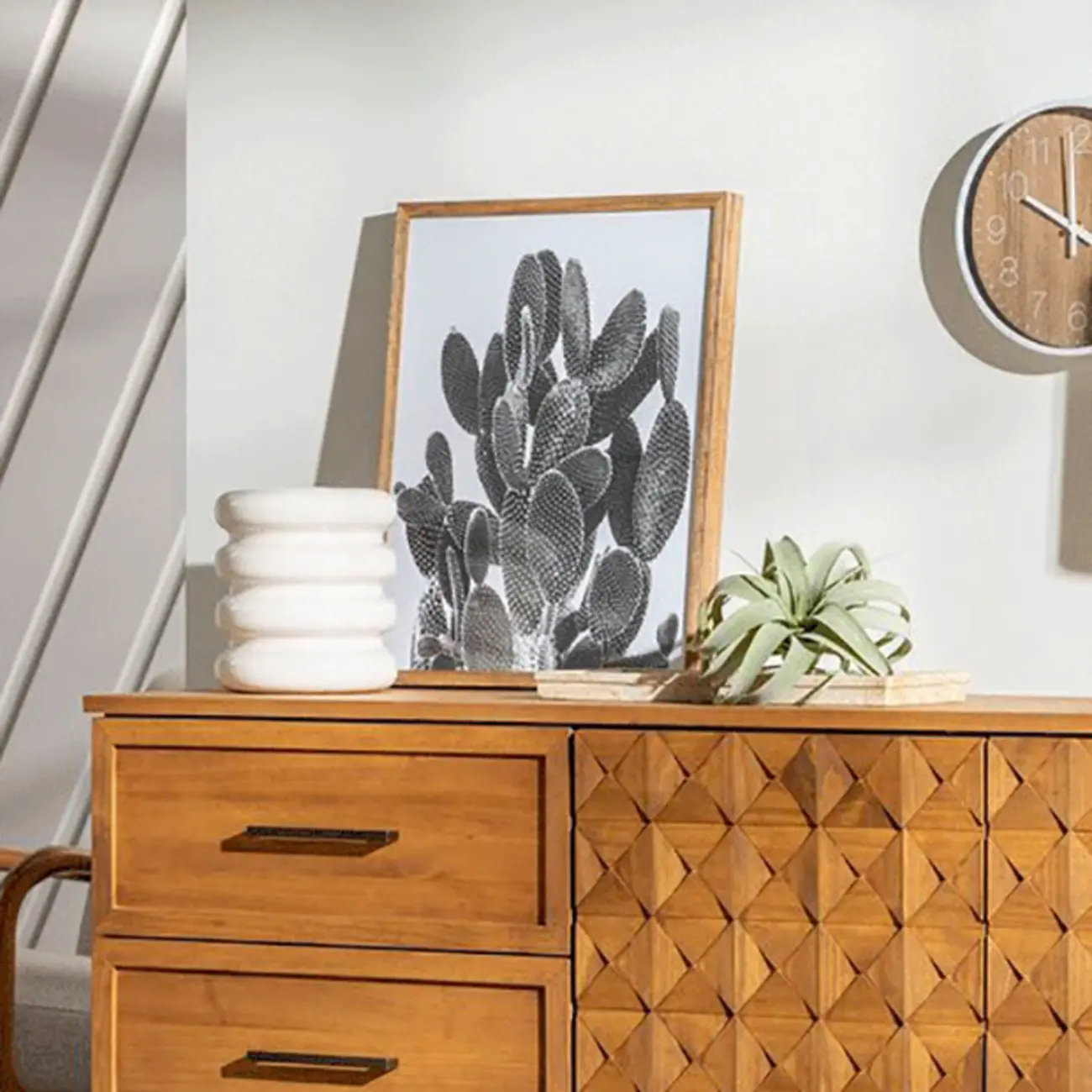 Modern Walnut Buffet Table with Drawers and Cabinets