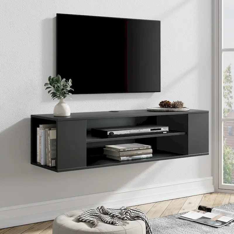 WAMPAT Floating TV Stand Shelf Wall Mounted Entertainment Center Floating Cabinet Media Hutch Under TV, 39 Inch