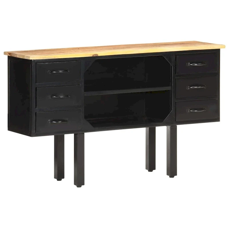 vidaXL Sideboard 43.3x11.8x25.6 Solid Rough Mango Wood and Steel
