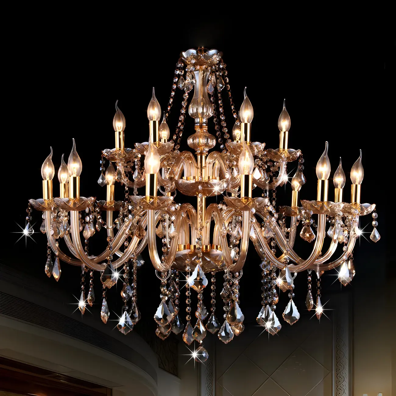 Mid-Century Luxurious Crystal Candelabra Chandelier