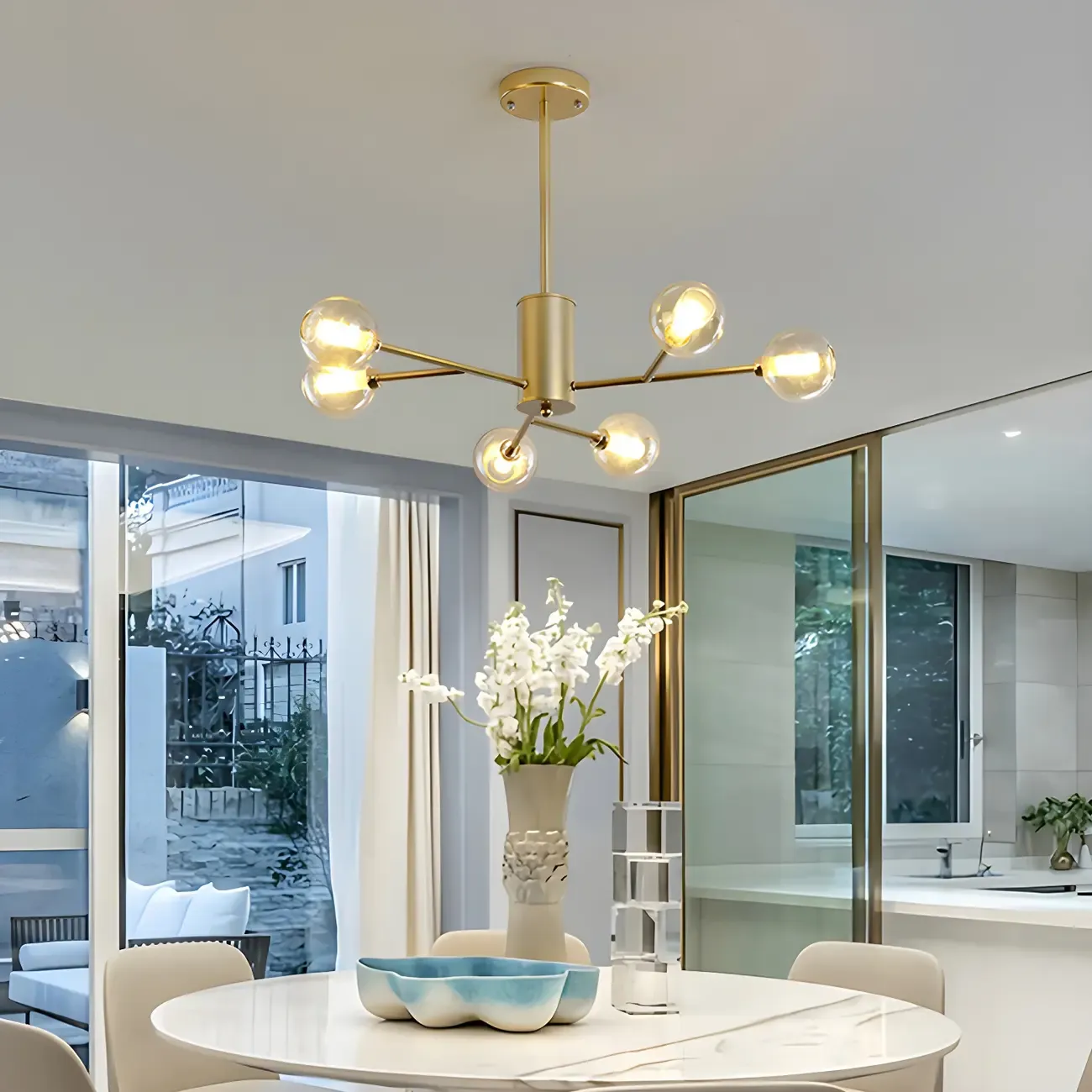 Modern Gold Metal Glass Globe Sputnik Chandelier