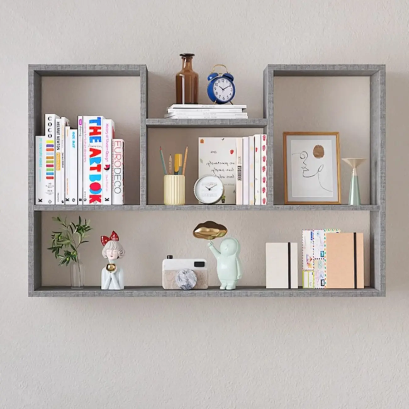 Modern Wooden 3-Tier Open Back Wall-Mounted Bookcase