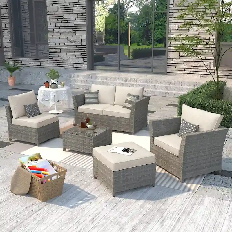 XIZZI 6-piece Patio Wicker Furniture Set with Coffee Table