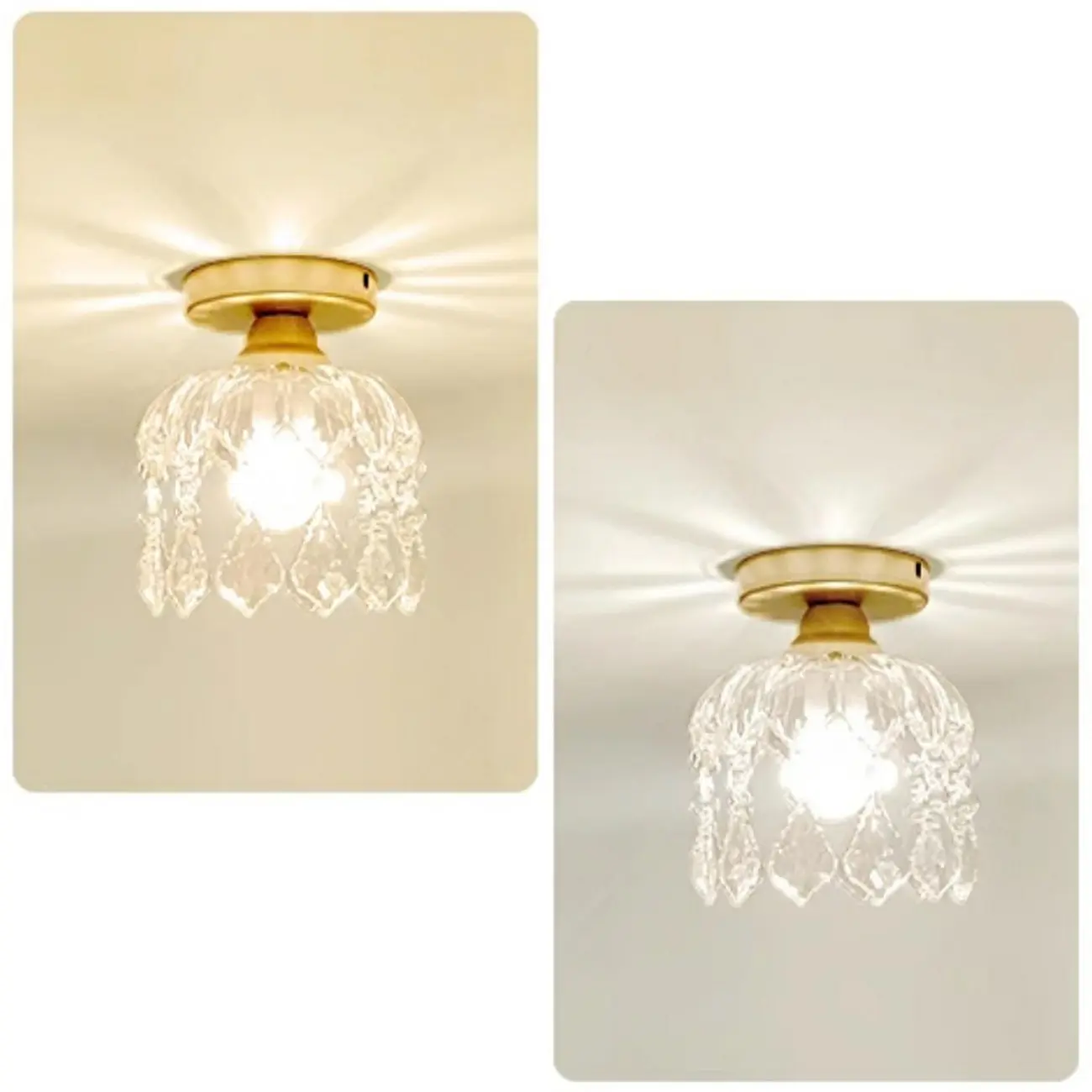 Modern Mini Semi Flush Mount Gold Crystal Ceiling Light