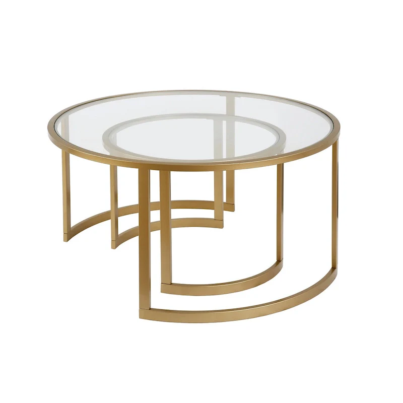 Set of 2 36 Glass And Steel Round Nested Coffee Tables - 36 x 36 x 18