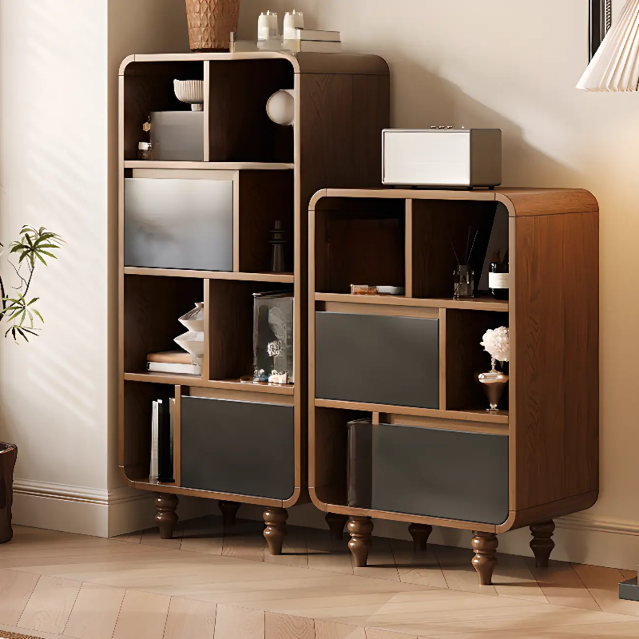 Mid-Century Modern Wooden Vertical Display Bookcase