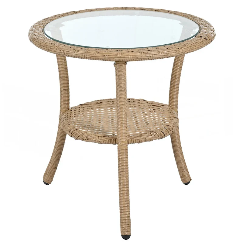 2 Rattan Single Chairs with A Glass Round Table