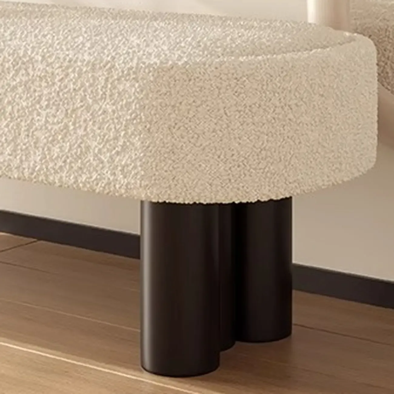 Modern Beige Upholstered Bedroom Bench Metal Frame