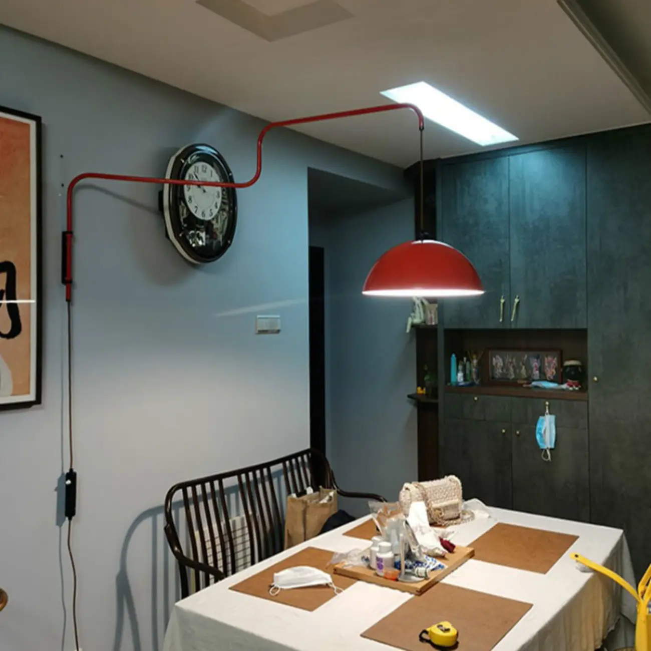 Red and White Plug-In Dome Swing Arm Wall Light