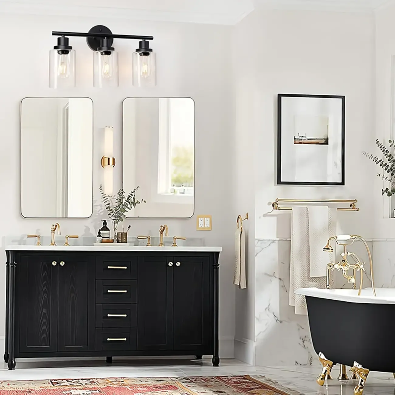 Industrial Metal Vanity Light with Glass Shade for Bedroom