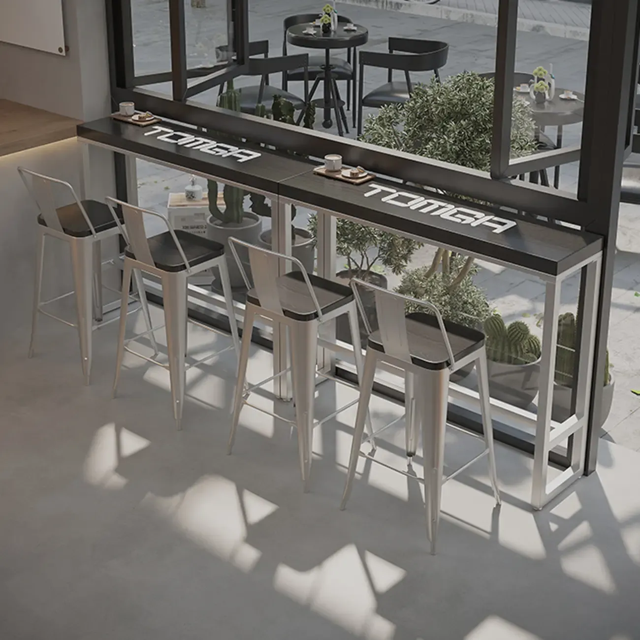 Steampunk Midnight Black Bar Table Set with Backless Stools