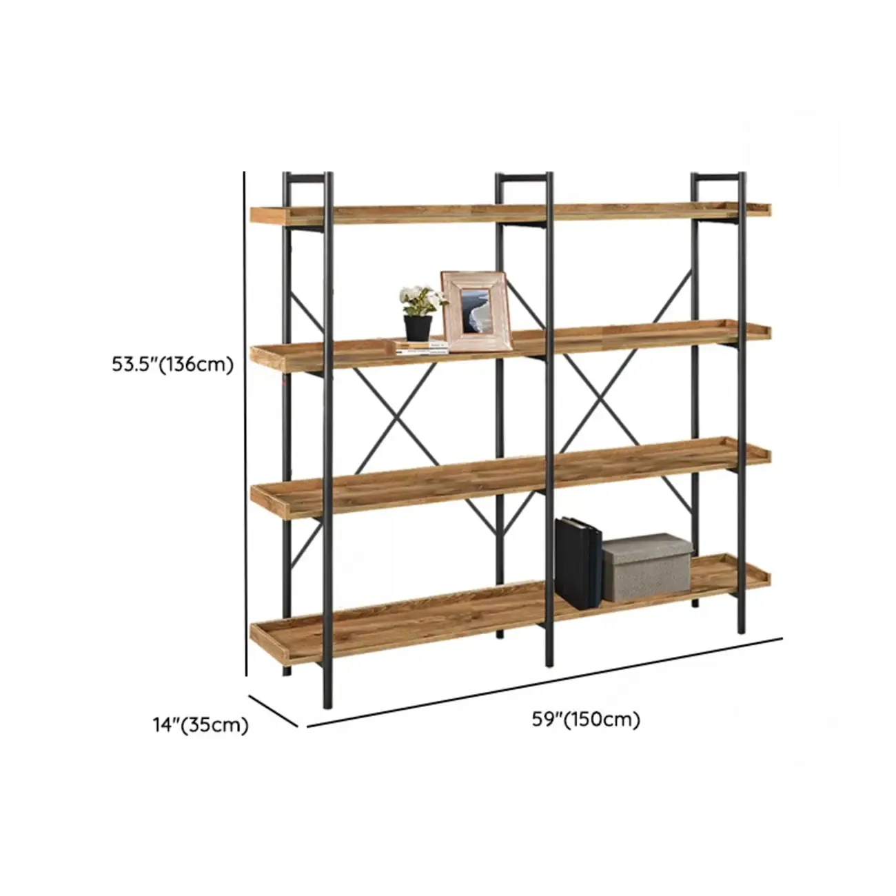 5-Tier Open Back Metal Frame Rectangular Bookcase