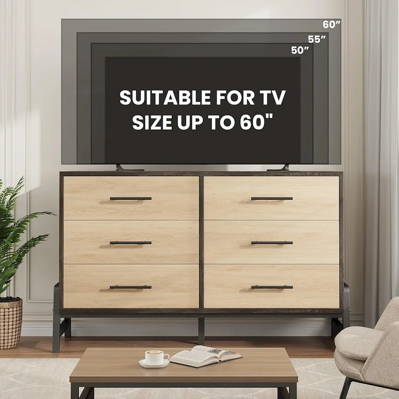 6 Dresser for Bedroom, 52 Wide Dresser, Wide Drawer with Storage Freestanding