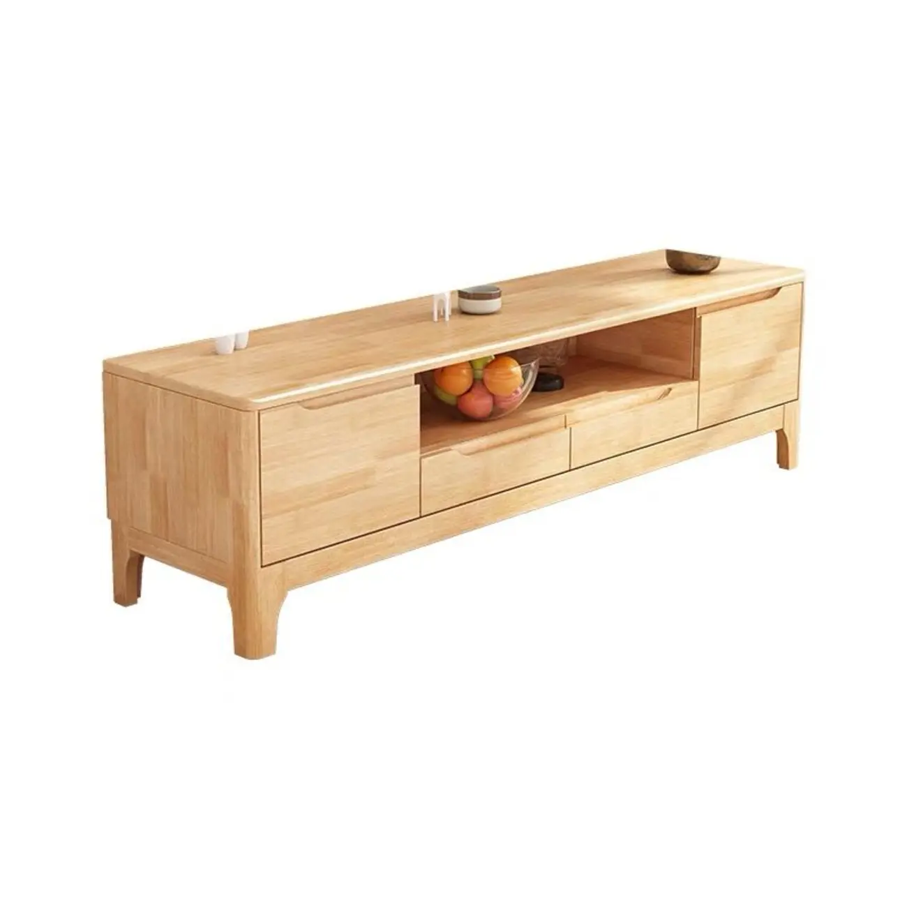 Durable Natural Wooden TV Stand with Cable Management