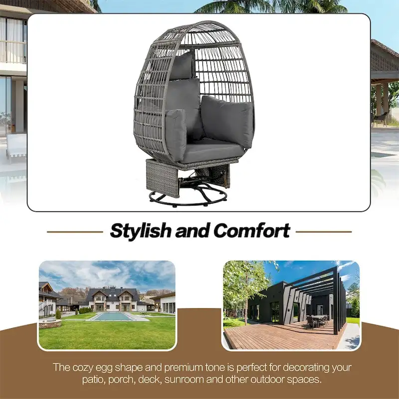 Rattan Egg Patio Swivel Chair with Cushions and Rocking Function