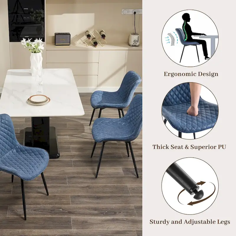 Living Dining Chairs Set of 2, Faux Leather Armless Side Chairs with Metal Legs