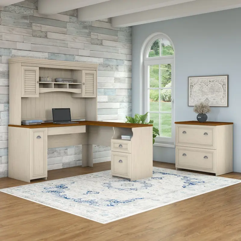 Fairview L Shaped Desk with Hutch and File Cabinet by Bush Furniture