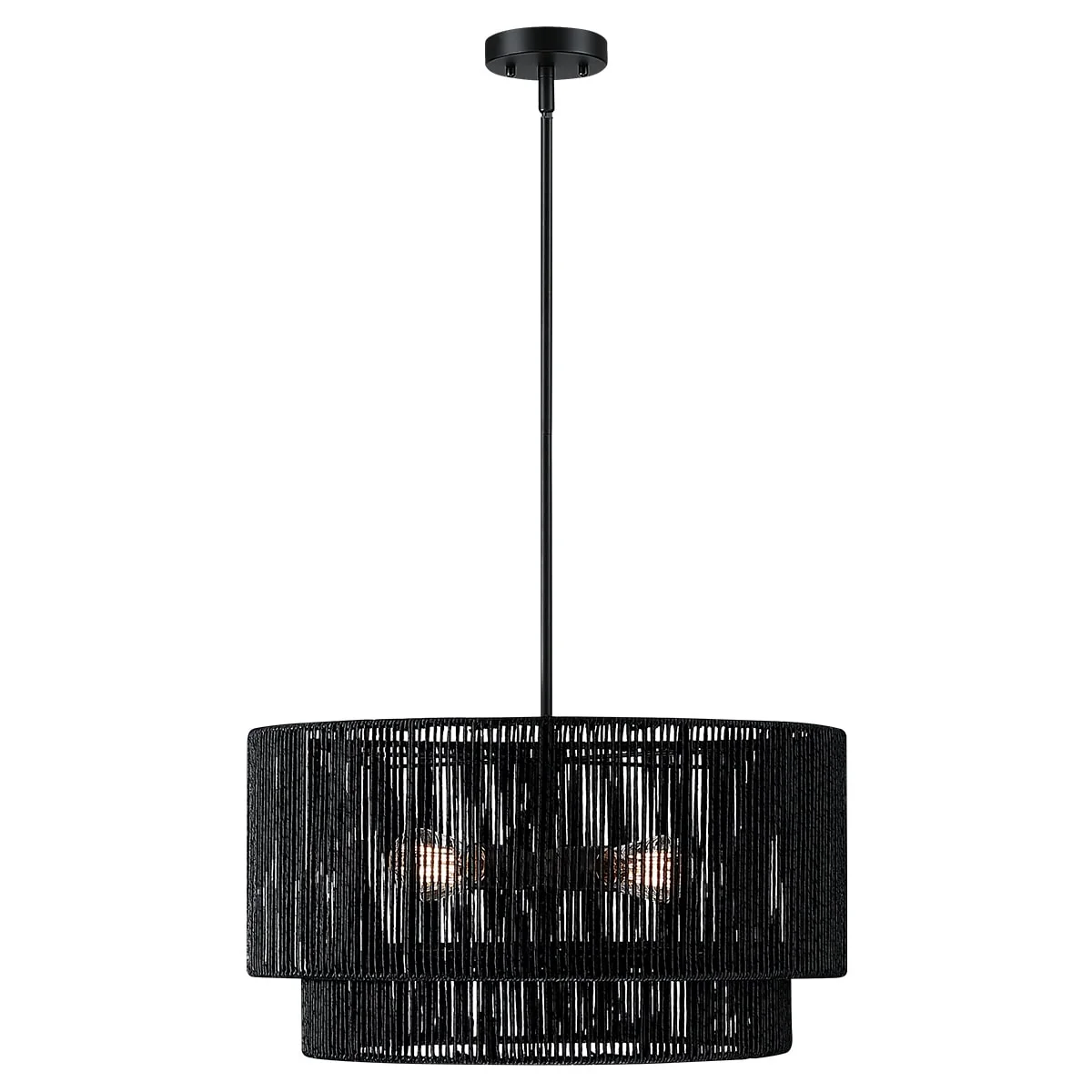 Cynthia 4-Light Black Rattan Drum Chandelier Light - 22''W