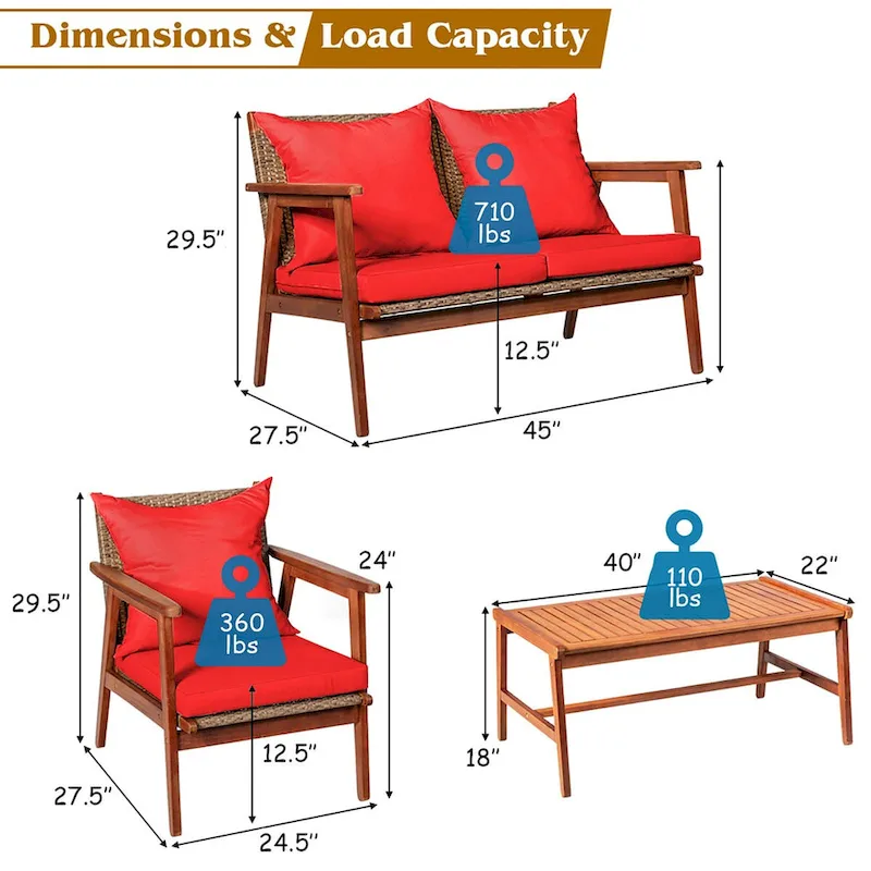 Costway 8PCS Patio Rattan Furniture Set Acacia Wood Frame Cushioned