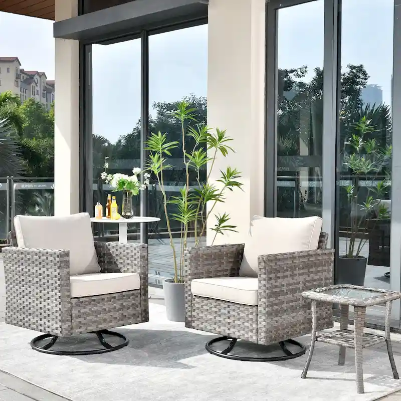 OVIOS Patio Wicker Swivel Rocking Chair 3-piece Set with Side Table