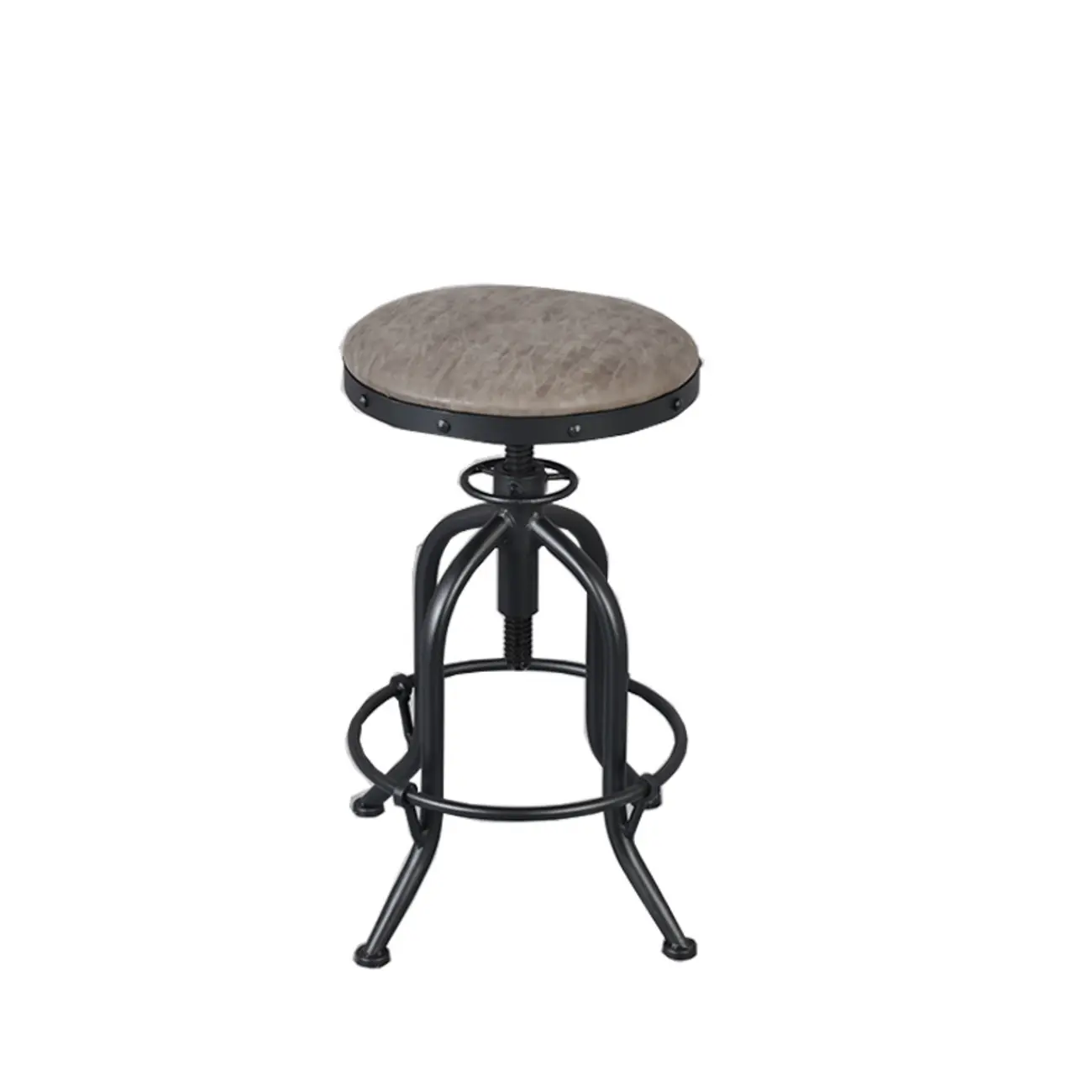 Industrial Round Adjustable Wooden Metal Bar Stools With Backs