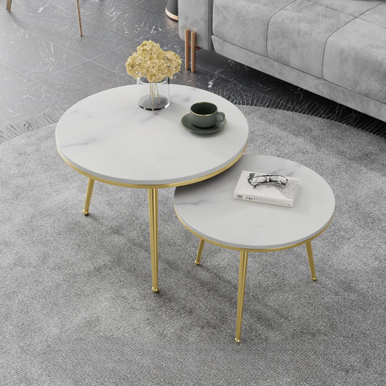 Modern Marble-Top 3 Legs Round Nesting Tables