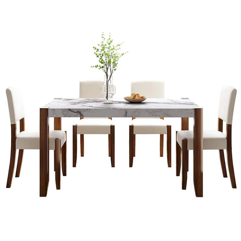 5-Piece Modern Dining Set with Rectangular Table & Chairs